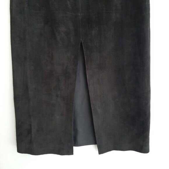 DANIER | 100% Genuine Suede Leather Maxi Long Length Skirt Back Slit Black Sz XS - Picture 9 of 16
